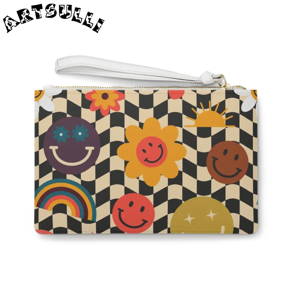 Happy Checkerboard Custom Clutch Bag, Artsulli - Art is Long, Life is Short, Bags, , , , , , , 
