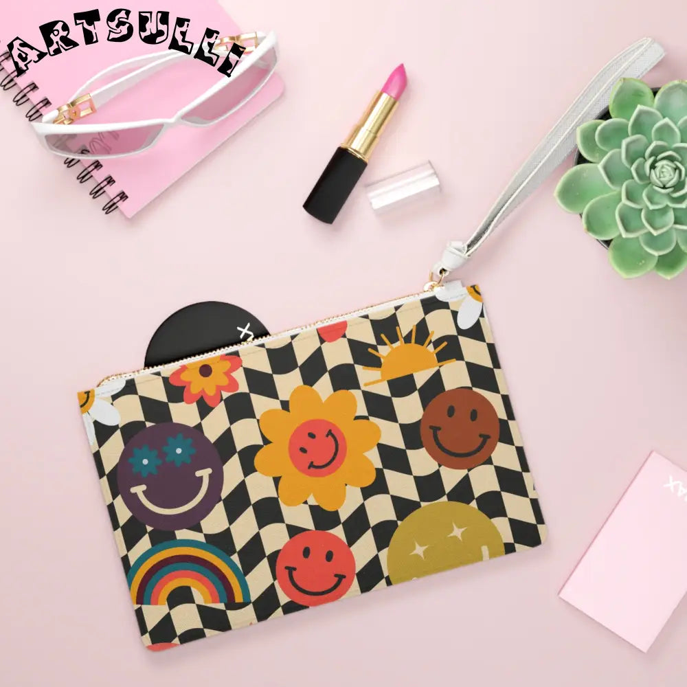 Happy Checkerboard Custom Clutch Bag, Artsulli - Art is Long, Life is Short, Bags, , , , , , , 