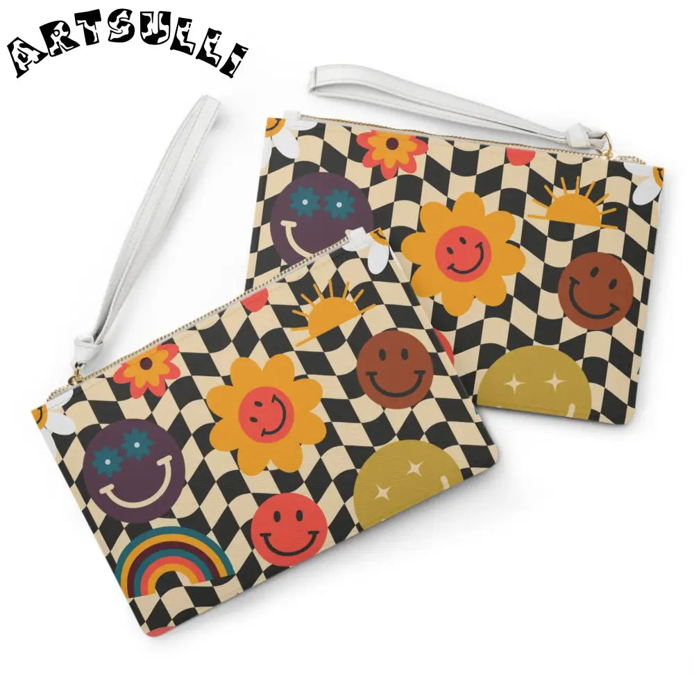 Happy Checkerboard Custom Clutch Bag, Artsulli - Art is Long, Life is Short, Bags, , , , , , , 