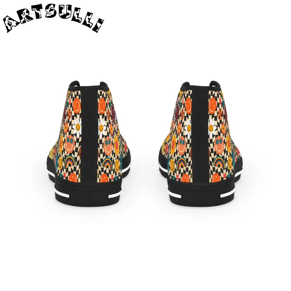 Happy Checkered Breathable Polyester Canvas High Tops, Artsulli - Art is Long, Life is Short, Shoes, , , , , , , 