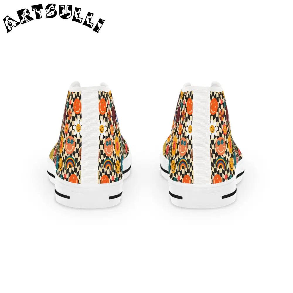 Happy Checkered Breathable Polyester Canvas High Tops, Artsulli - Art is Long, Life is Short, Shoes, , , , , , , 