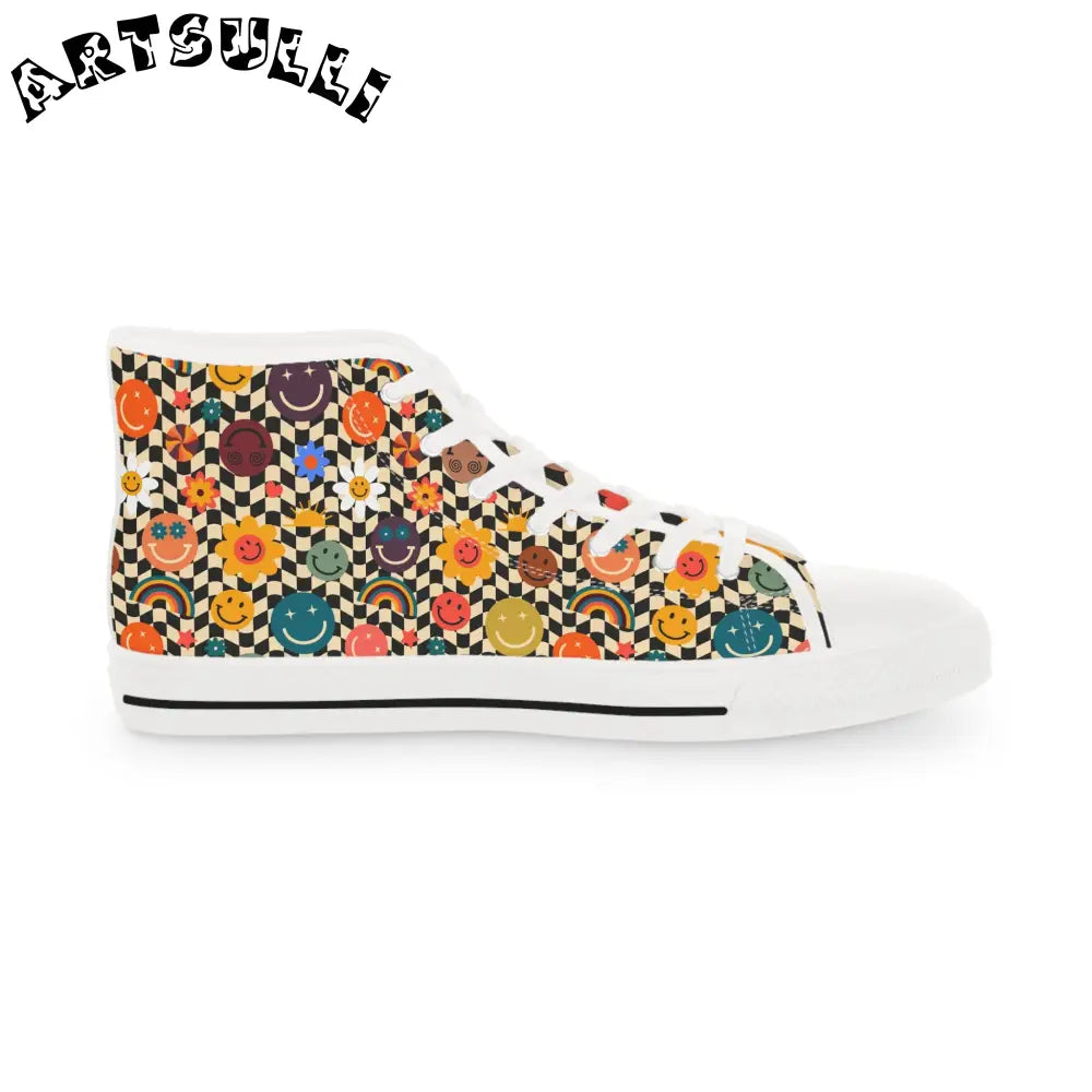 Happy Checkered Breathable Polyester Canvas High Tops, Artsulli - Art is Long, Life is Short, Shoes, , , , , , , 