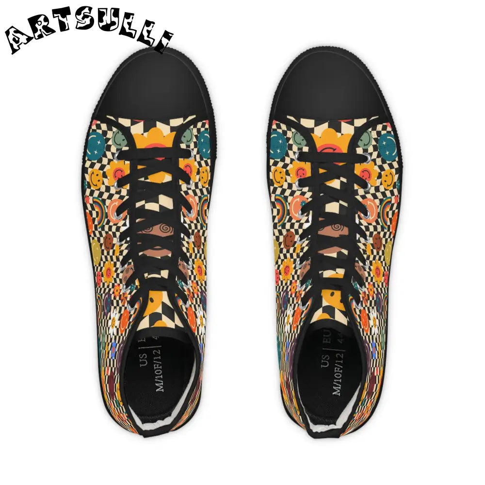 Happy Checkered Breathable Polyester Canvas High Tops, Artsulli - Art is Long, Life is Short, Shoes, , , , , , , 