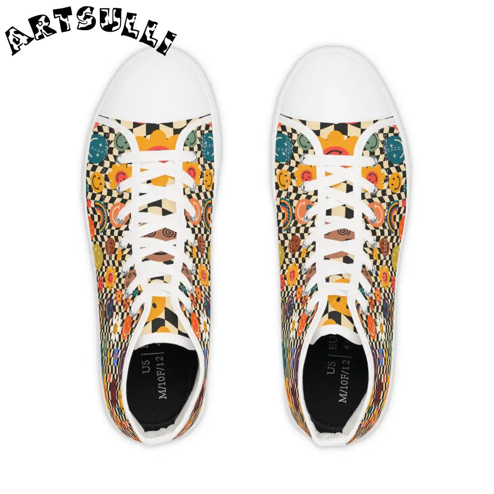 Happy Checkered Breathable Polyester Canvas High Tops, Artsulli - Art is Long, Life is Short, Shoes, , , , , , , 