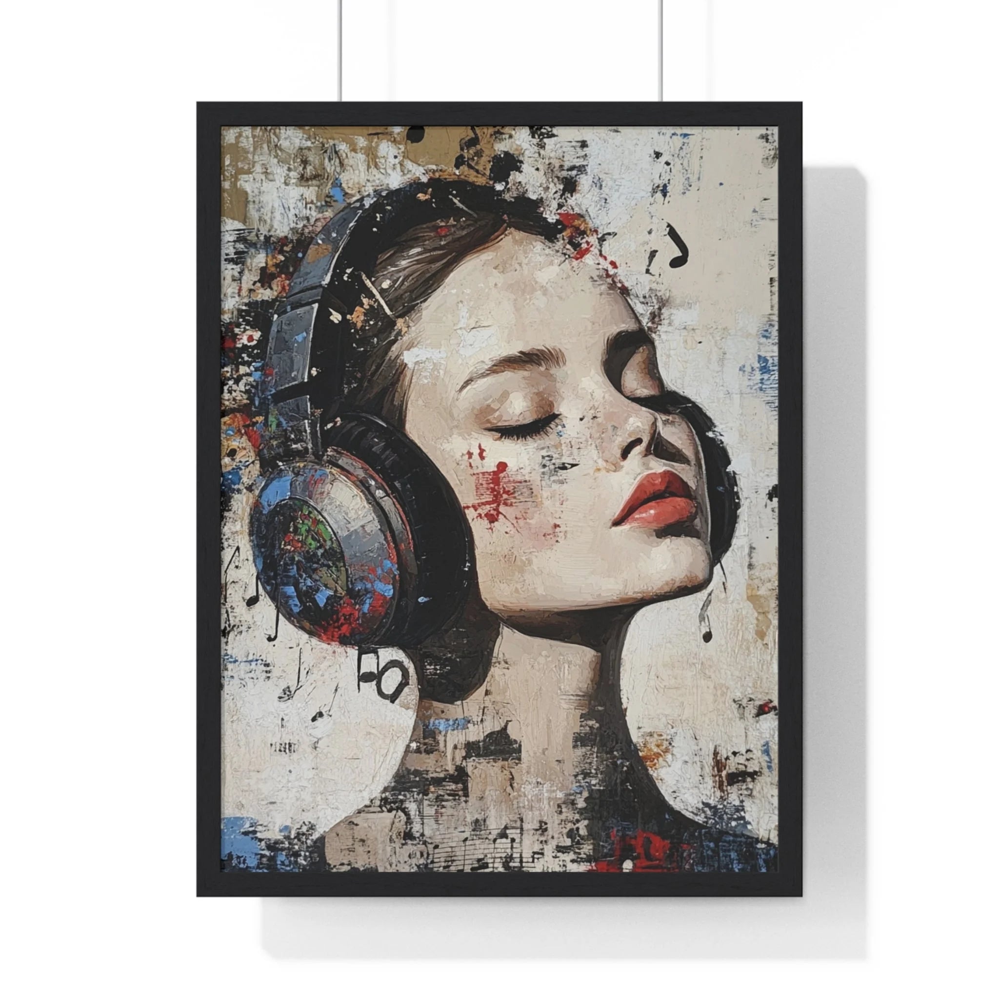 Buy The Best black framed headphones poster musical By Artsulli x Color Printify - Her Abstract Melody Framed Poster - 2025