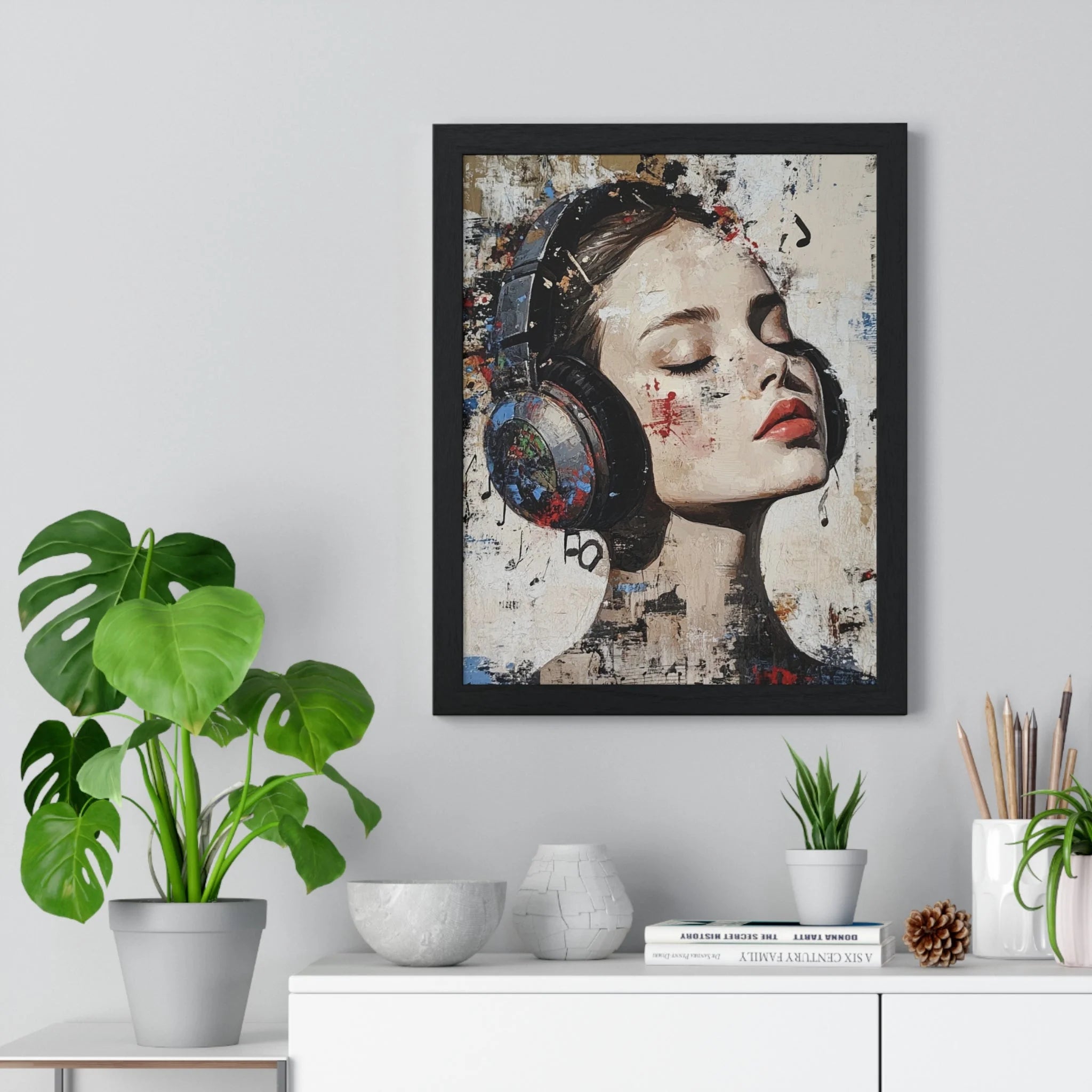 Buy The Best black framed headphones art print By Artsulli x Color Printify - Her Abstract Melody Framed Poster - 2025