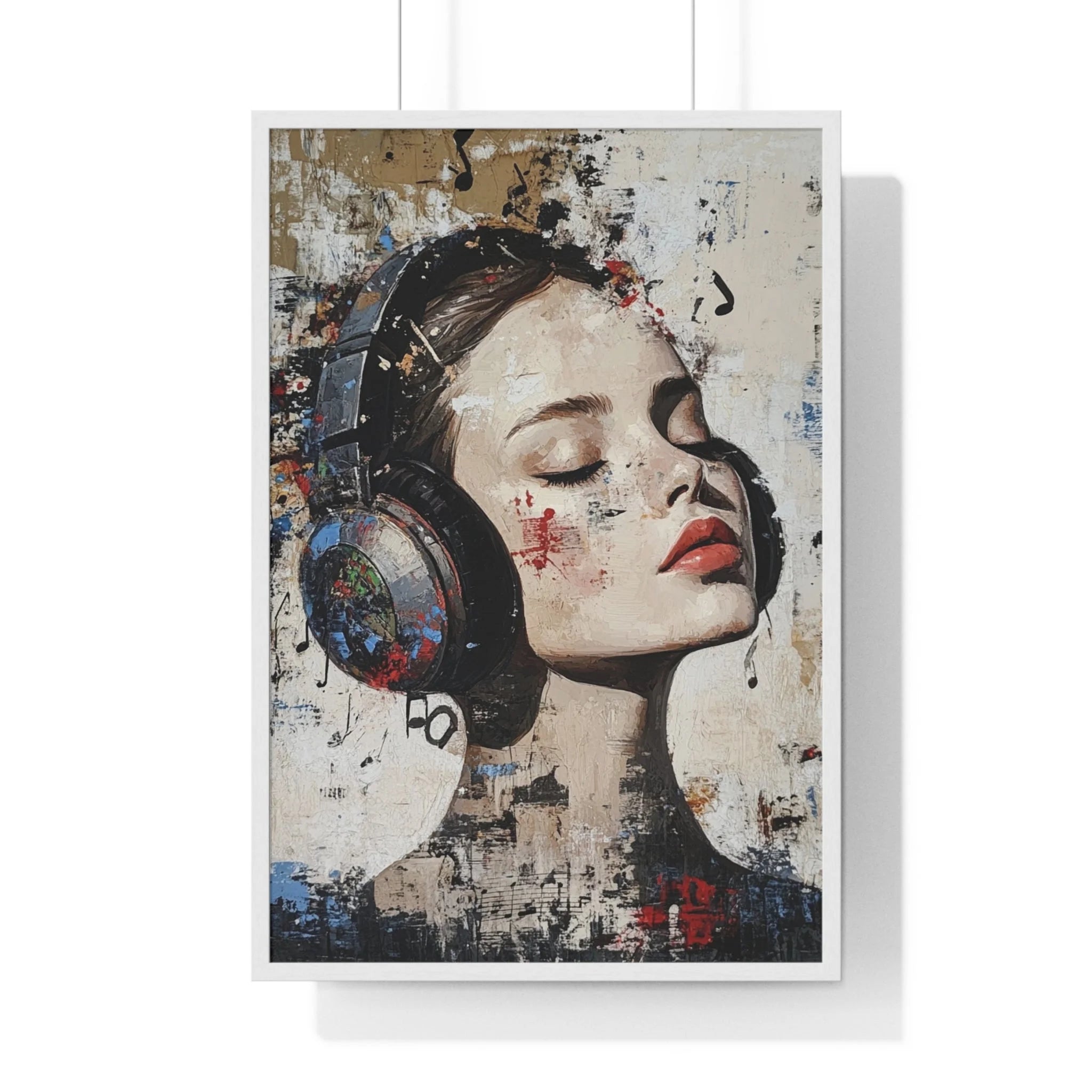 Buy The Best black silver headphones grungy textured By Artsulli x Color Printify - Her Abstract Melody Framed Poster - 2025