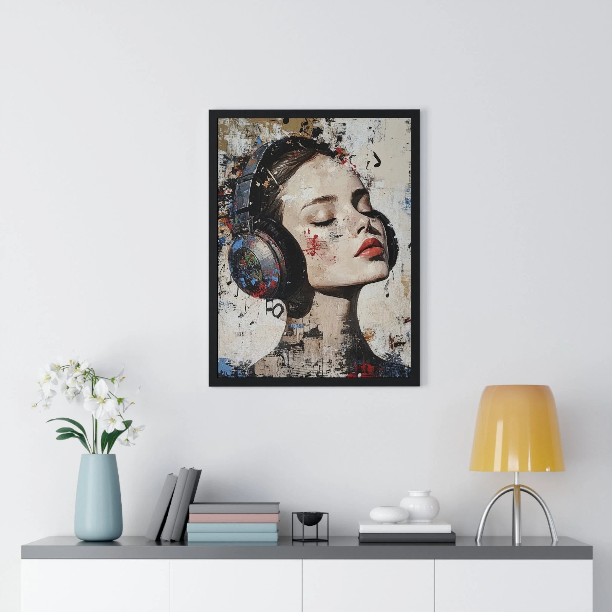 Buy The Best black framed headphones art print By Artsulli x Color Printify - Her Abstract Melody Framed Poster - 2025