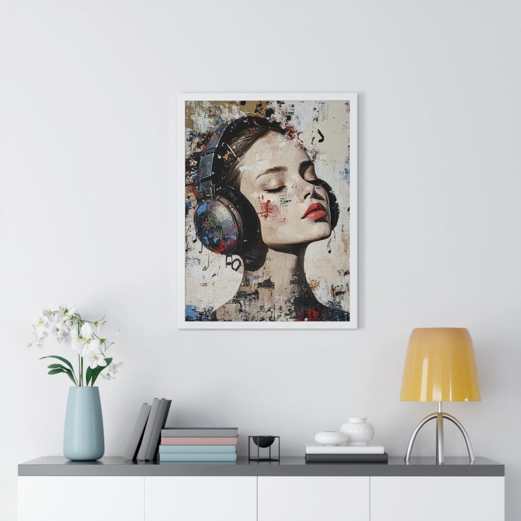 Buy The Best headphones art print black white By Artsulli x Color Printify - Her Abstract Melody Framed Poster - 2025