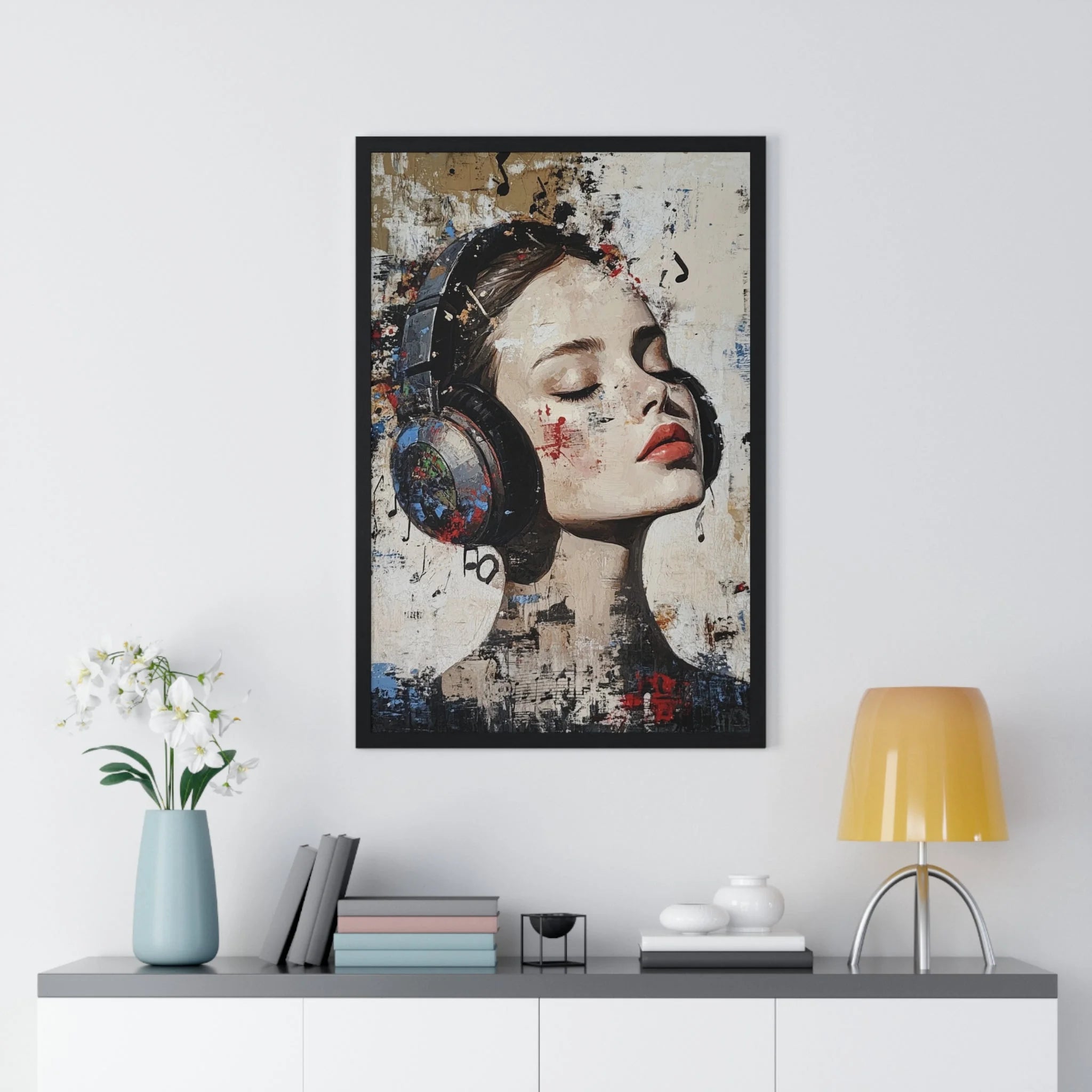 Buy The Best black framed headphones poster colorful By Artsulli x Color Printify - Her Abstract Melody Framed Poster - 2025