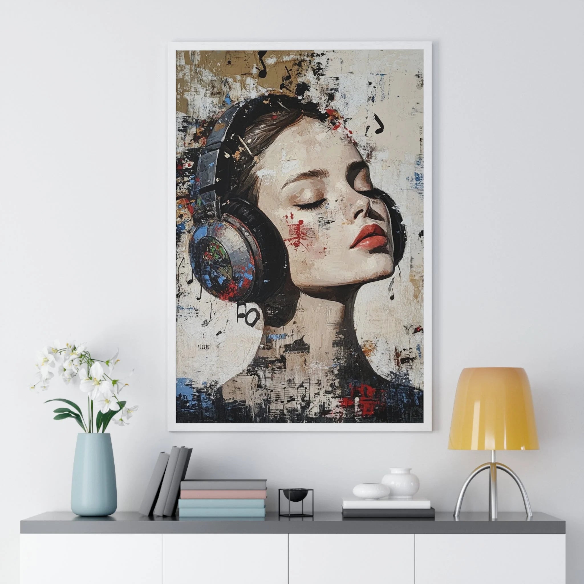 Buy The Best headphones grungy textured design black By Artsulli x Color Printify - Her Abstract Melody Framed Poster - 2025
