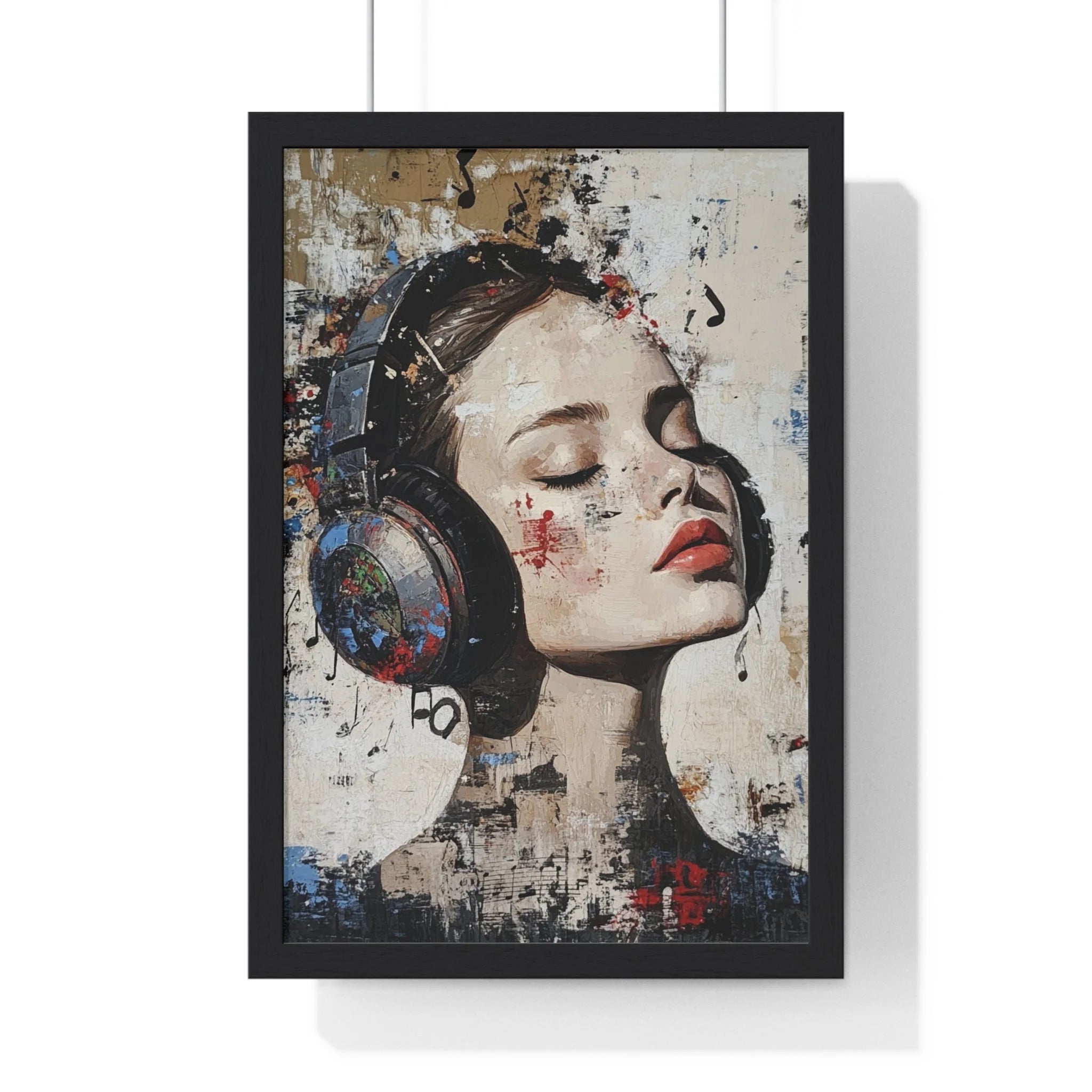 Buy The Best black framed headphones poster red By Artsulli x Color Printify - Her Abstract Melody Framed Poster - 2025