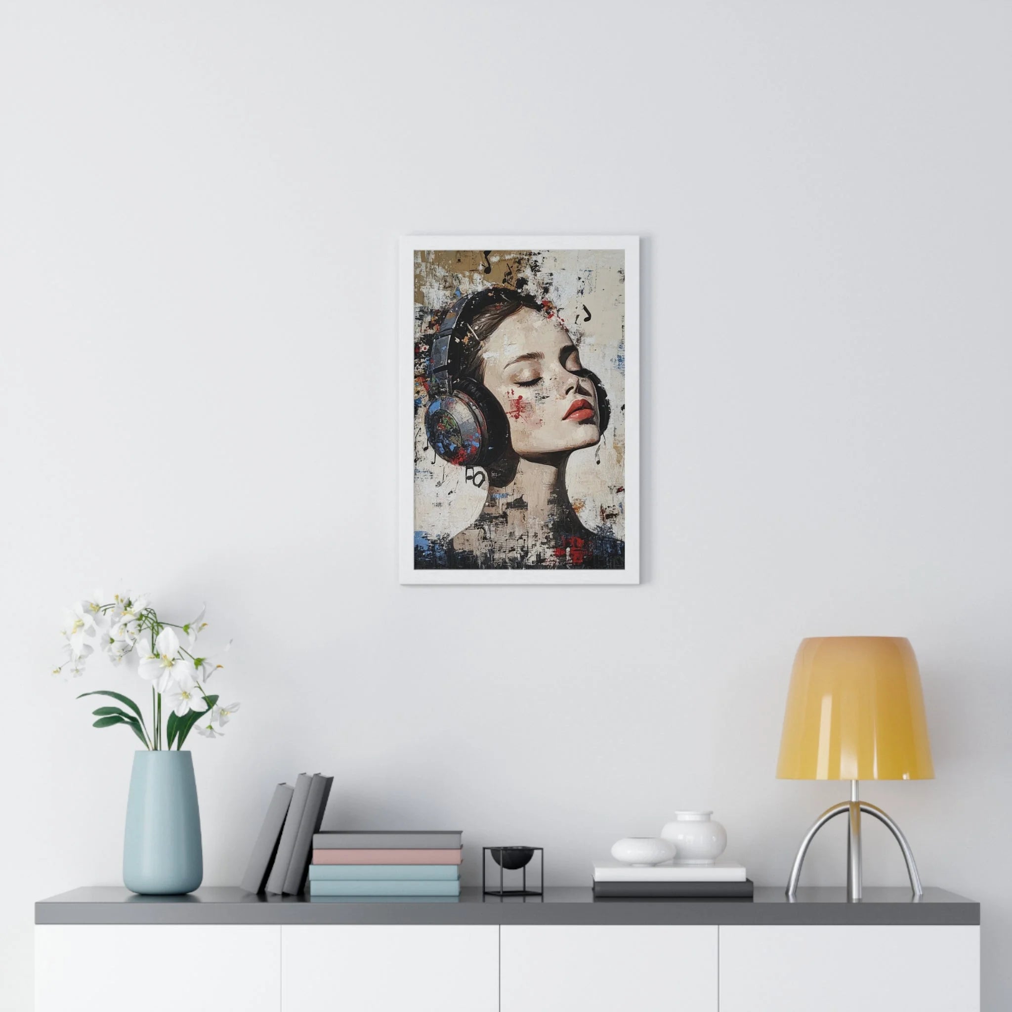Buy The Best white framed headphones art print By Artsulli x Color Printify - Her Abstract Melody Framed Poster - 2025