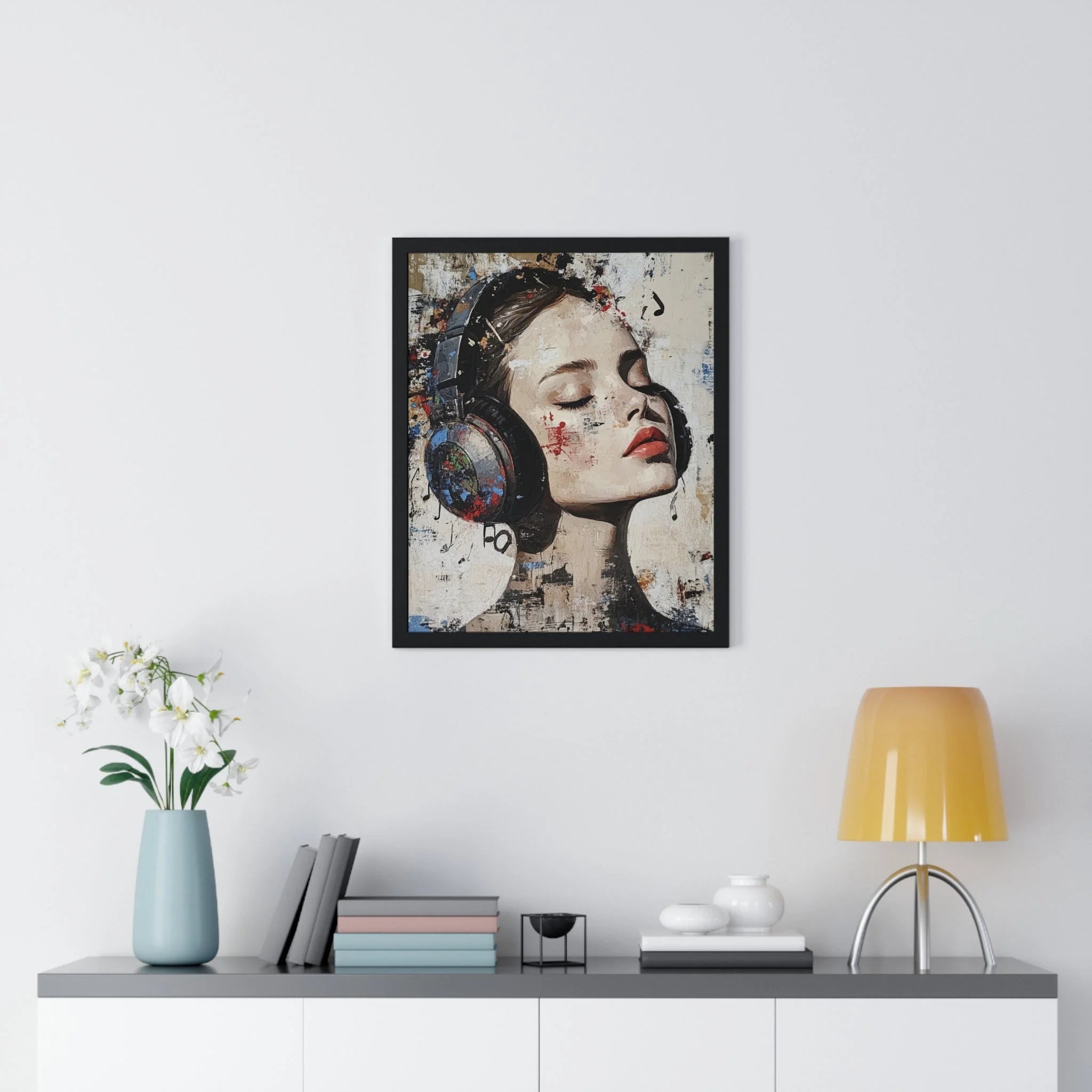 Buy The Best black framed headphones art print By Artsulli x Color Printify - Her Abstract Melody Framed Poster - 2025