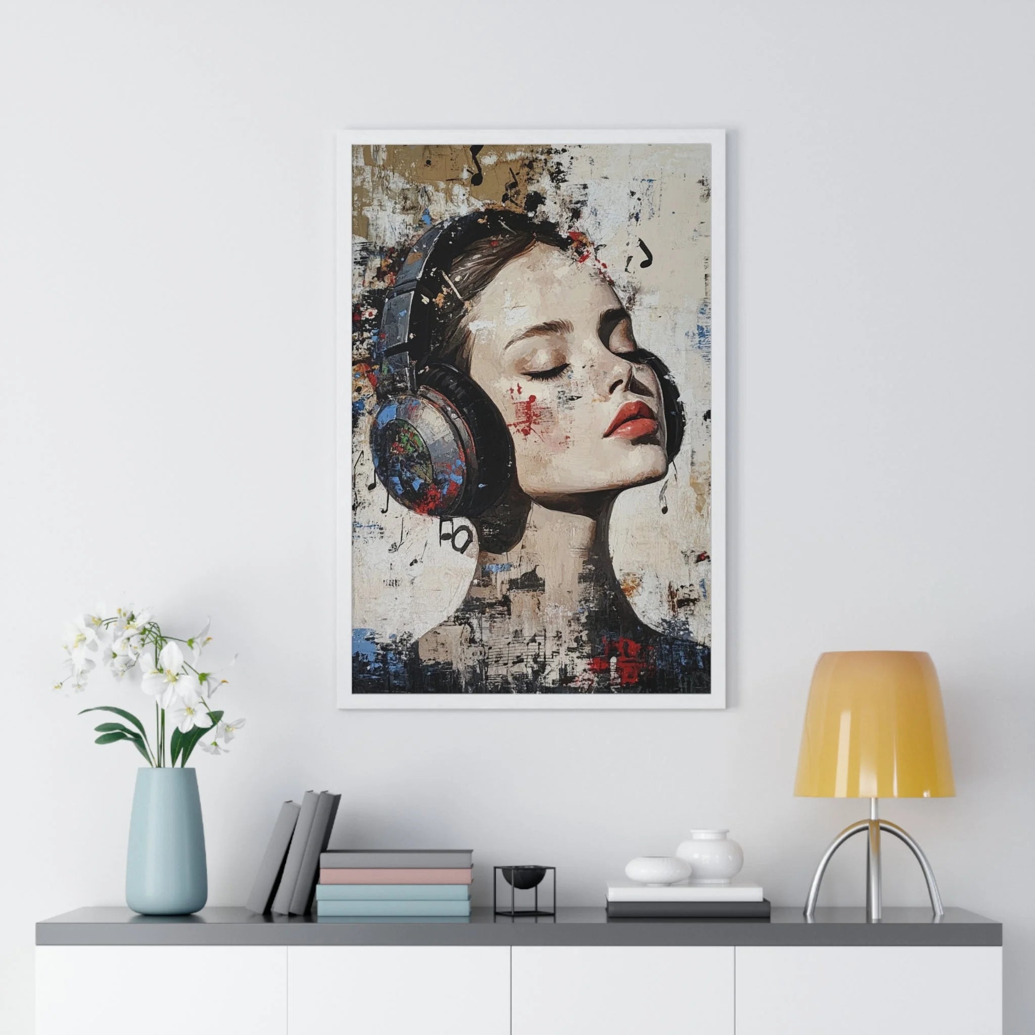 Buy The Best black white framed poster headphones By Artsulli x Color Printify - Her Abstract Melody Framed Poster - 2025