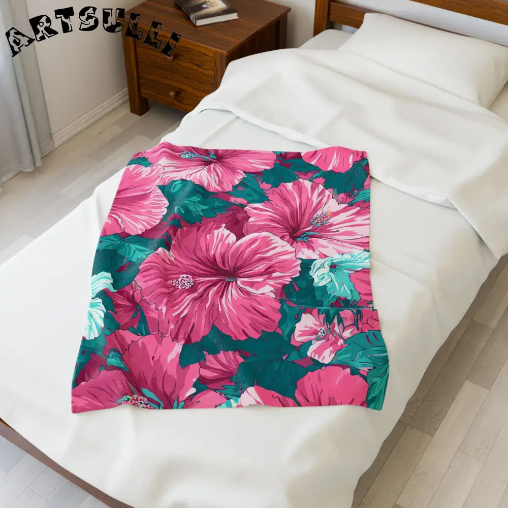 Hibiscus Aloha Velveteen Plush Blanket, Artsulli - Art is Long, Life is Short, All Over Prints, , , , , , , 