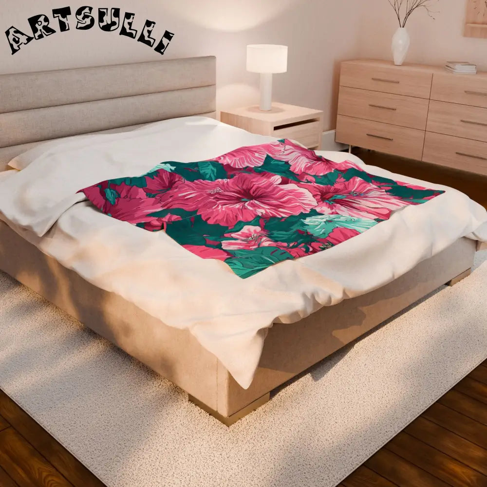 Hibiscus Aloha Velveteen Plush Blanket, Artsulli - Art is Long, Life is Short, All Over Prints, , , , , , , 
