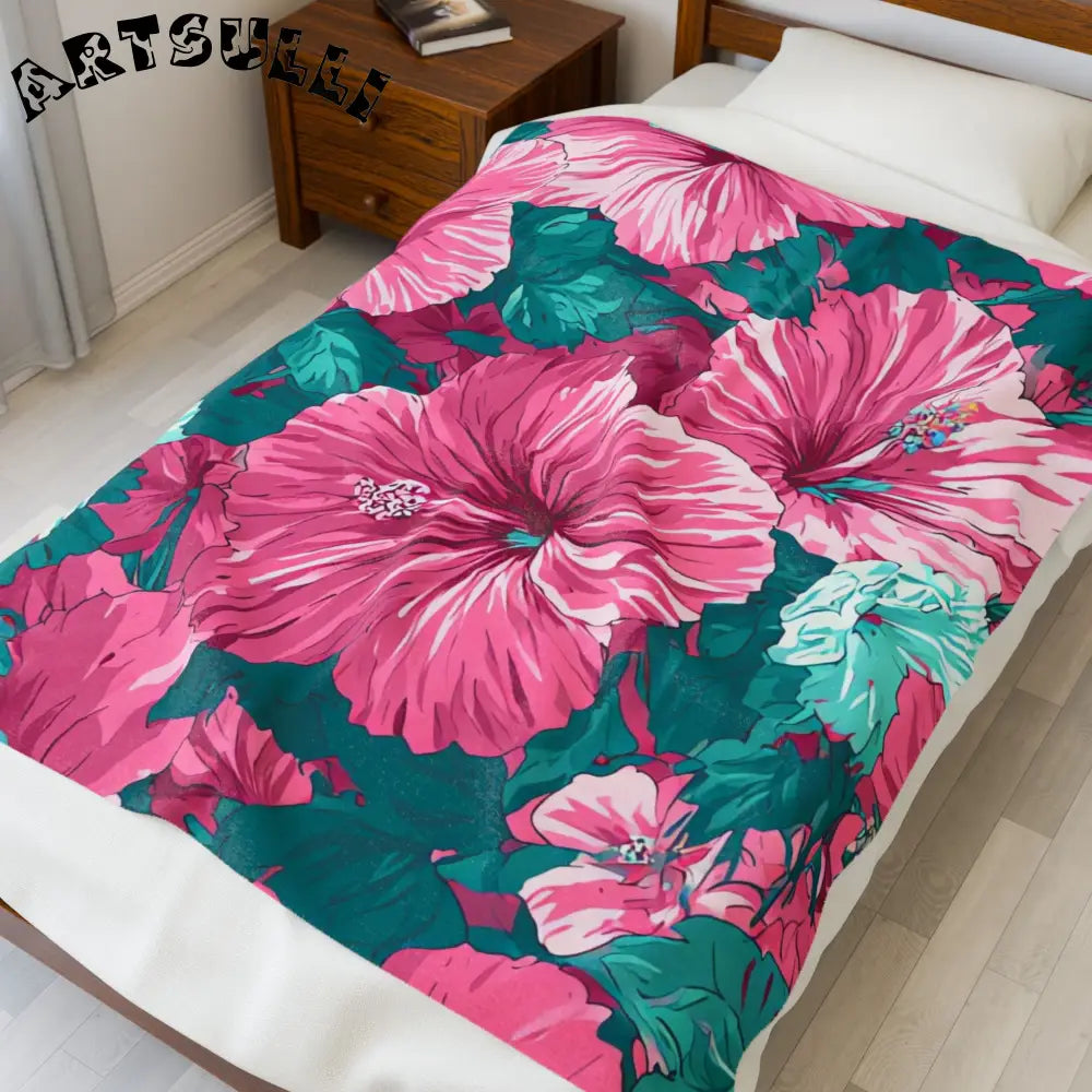 Hibiscus Aloha Velveteen Plush Blanket, Artsulli - Art is Long, Life is Short, All Over Prints, , , , , , , 