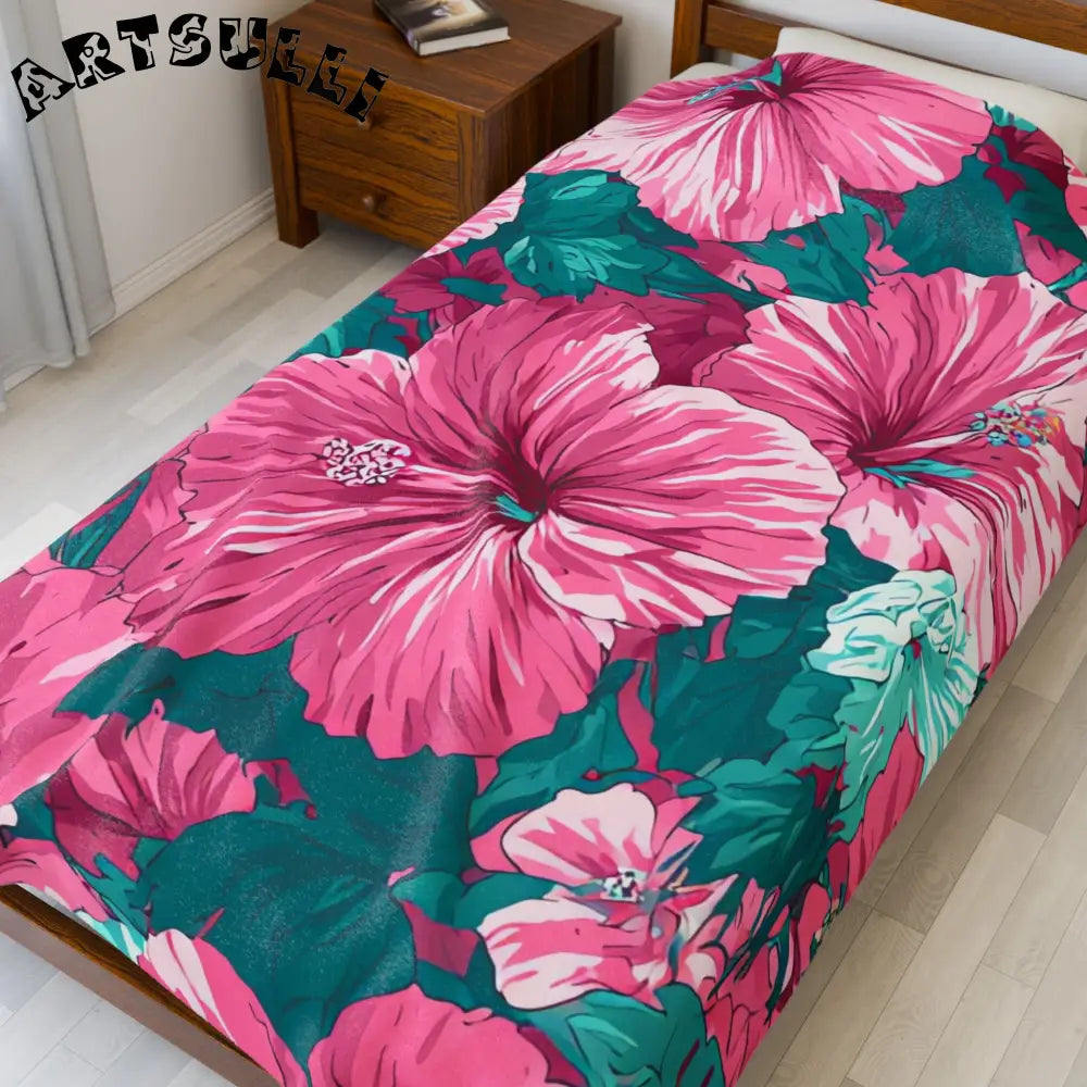 Hibiscus Aloha Velveteen Plush Blanket, Artsulli - Art is Long, Life is Short, All Over Prints, , , , , , , 