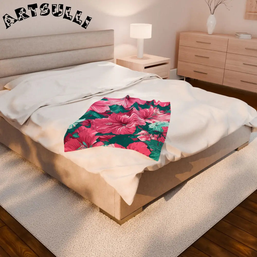 Hibiscus Aloha Velveteen Plush Blanket, Artsulli - Art is Long, Life is Short, All Over Prints, , , , , , , 