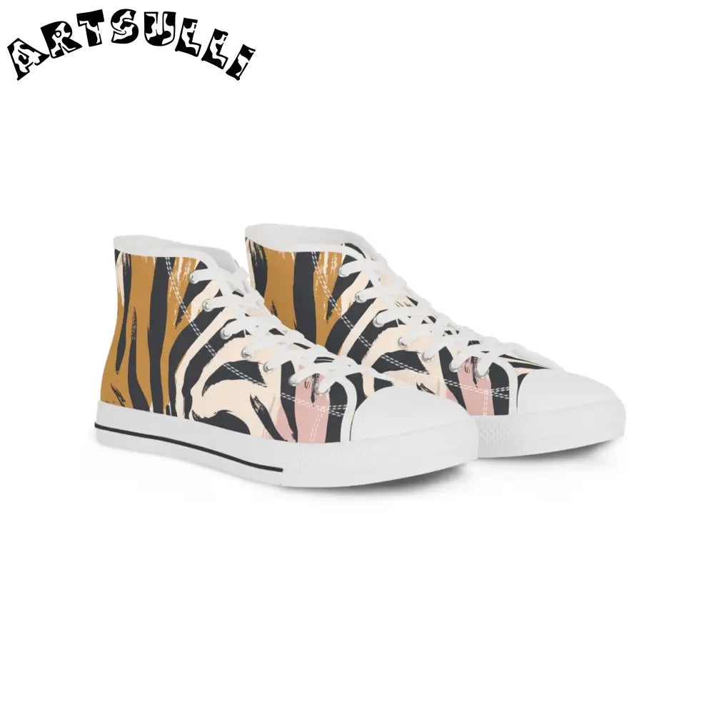 High Top Canvas Sneakers Tiger Stripe Pattern, Artsulli - Art is Long, Life is Short, Shoes, Size, US 5, Color, White sole, , , 17557449041694