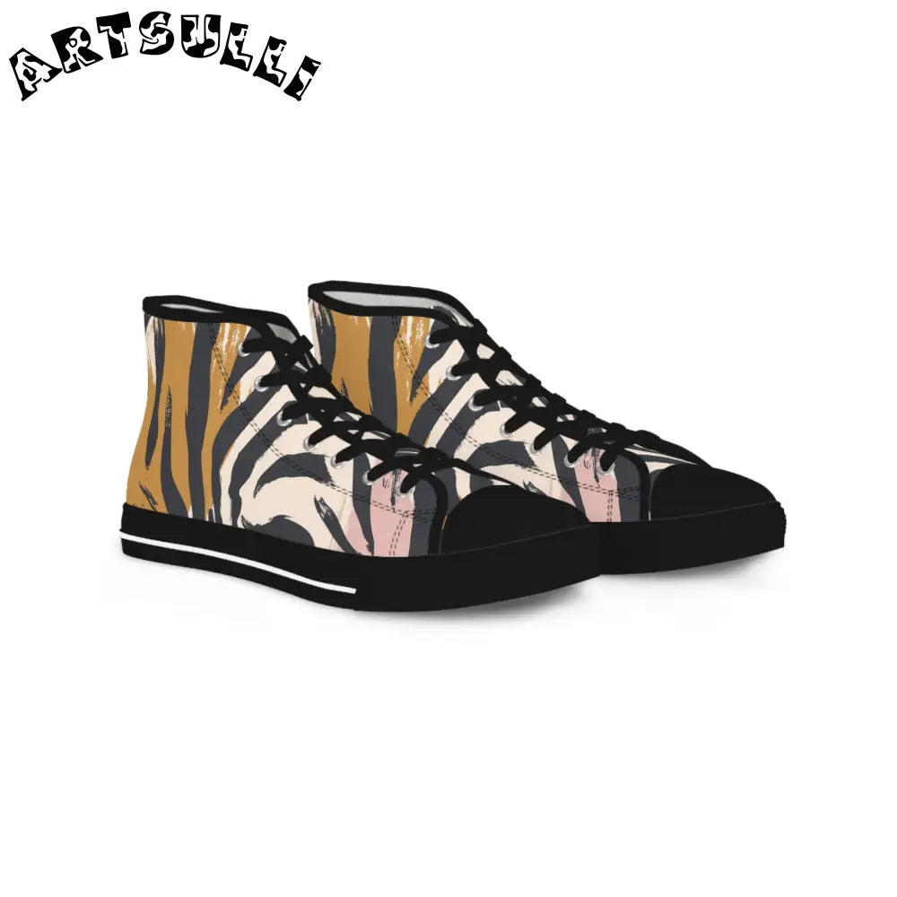 High Top Canvas Sneakers Tiger Stripe Pattern, Artsulli - Art is Long, Life is Short, Shoes, Size, US 5, Color, Black sole, , , 17558242146282