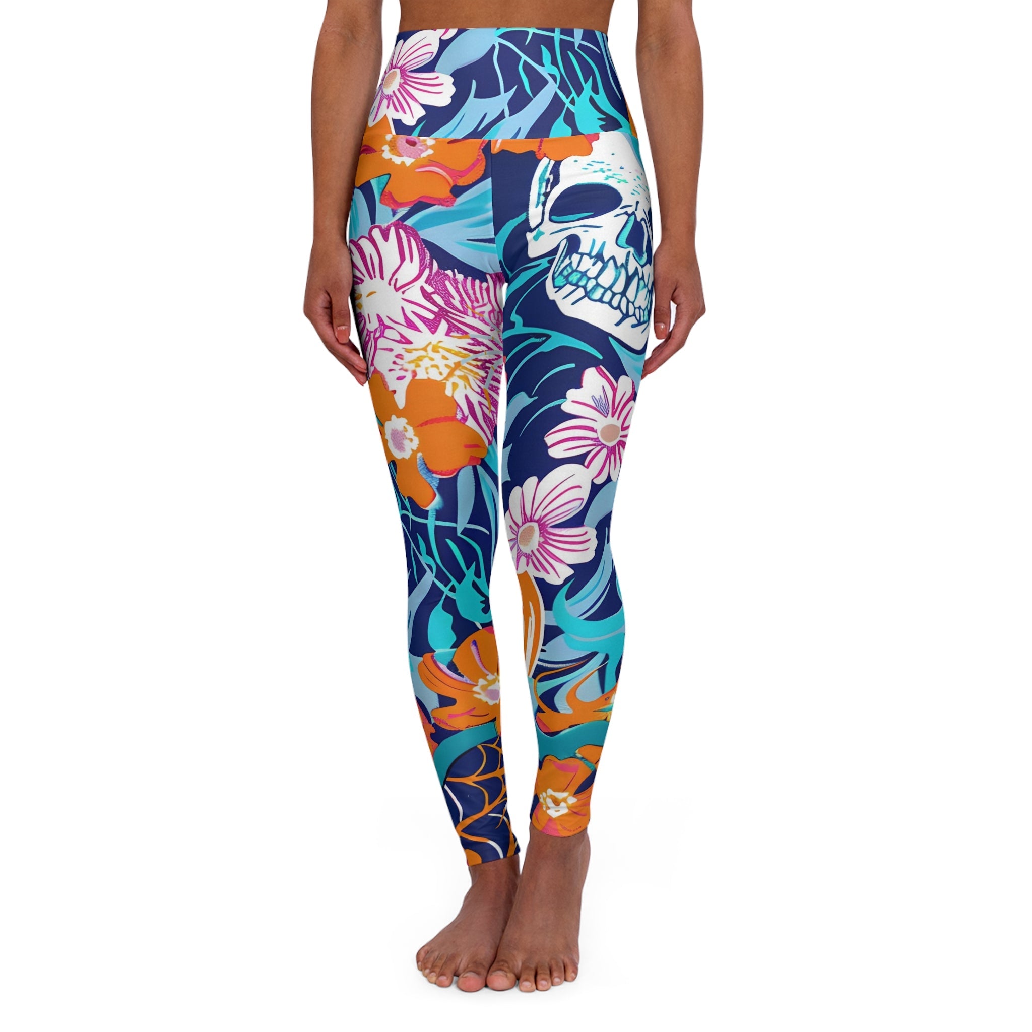 Printify High Waisted Floral Skull Yoga Leggings 2025