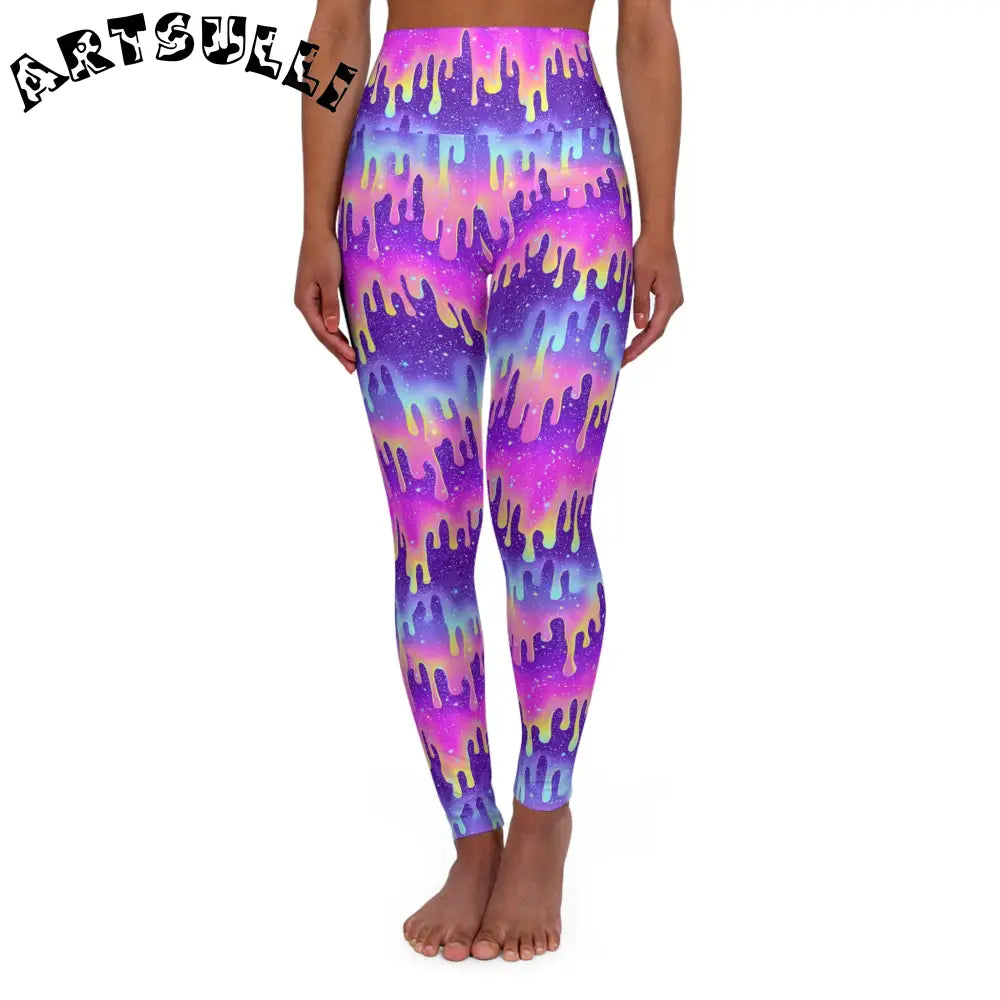 High Waisted Galaxy Drip Yoga Leggings, Artsulli - Art is Long, Life is Short, All Over Prints, Size, XS, , , , , 28553123409692607495