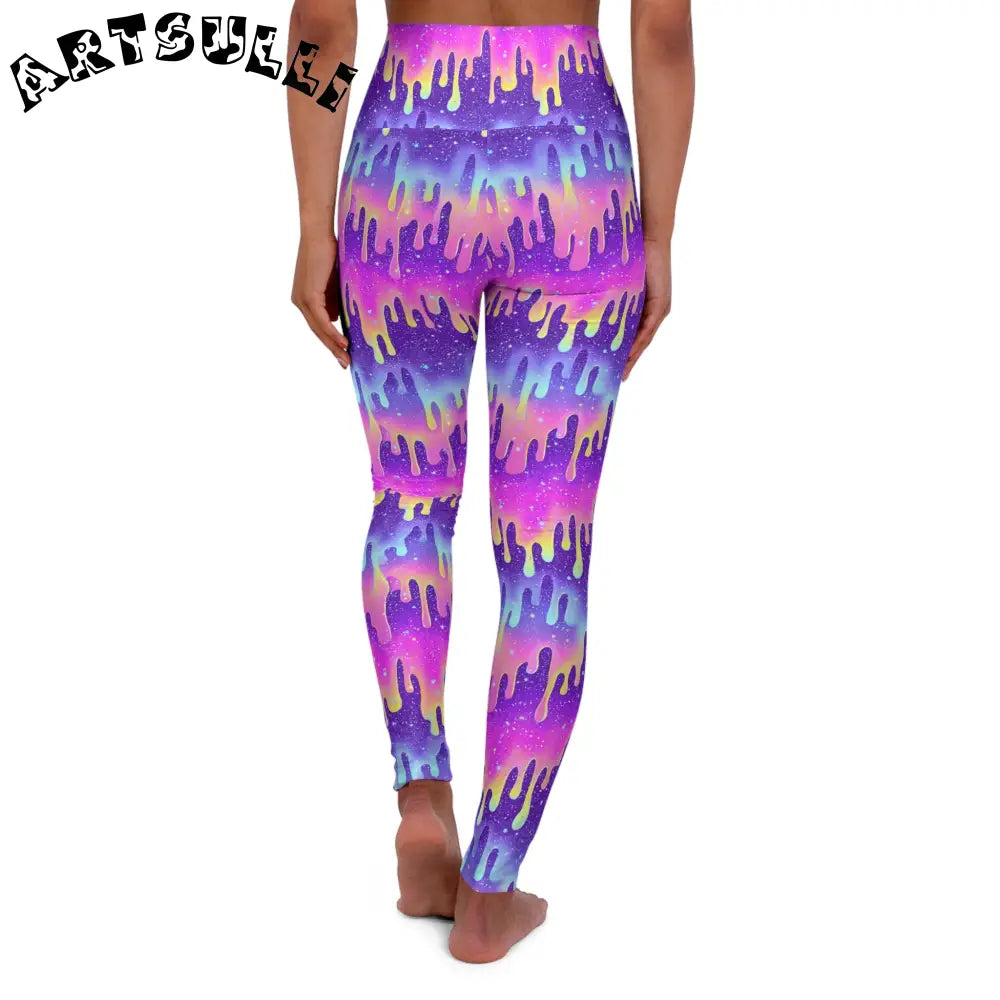 High Waisted Galaxy Drip Yoga Leggings, Artsulli - Art is Long, Life is Short, All Over Prints, , , , , , , 