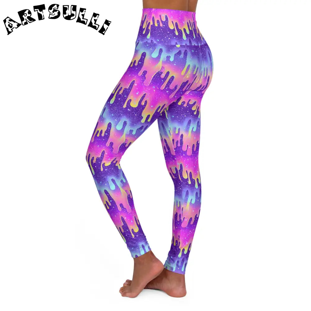 High Waisted Galaxy Drip Yoga Leggings, Artsulli - Art is Long, Life is Short, All Over Prints, , , , , , , 