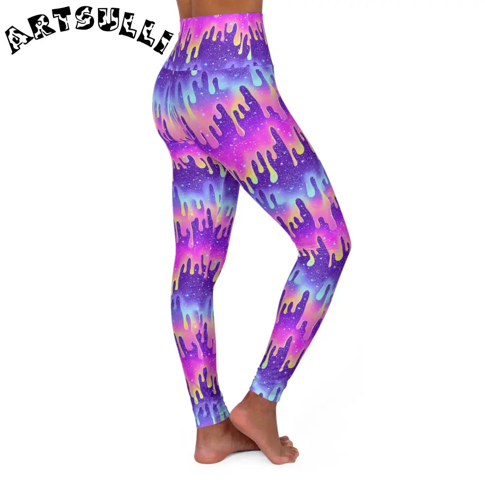 High Waisted Galaxy Drip Yoga Leggings, Artsulli - Art is Long, Life is Short, All Over Prints, , , , , , , 