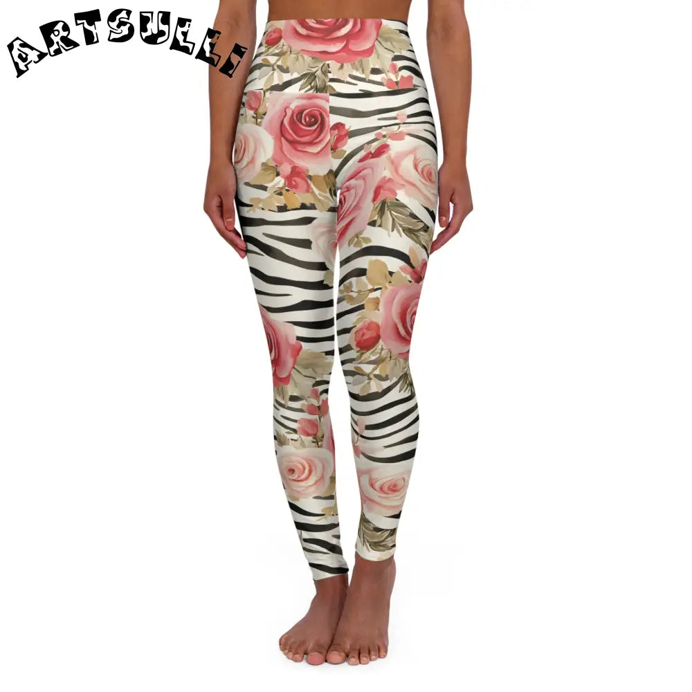 JAKKOUTTHEBXX Pink Zebra Floral High Waisted Yoga Leggings 2025