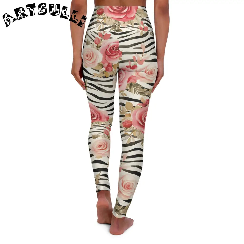 JAKKOUTTHEBXX Pink Zebra Floral High Waisted Yoga Leggings 2025