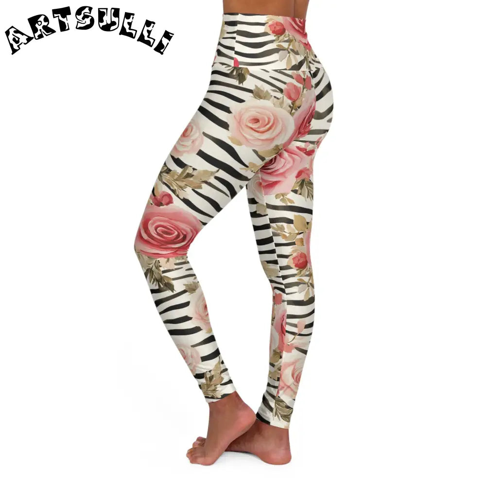 JAKKOUTTHEBXX Pink Zebra Floral High Waisted Yoga Leggings 2025