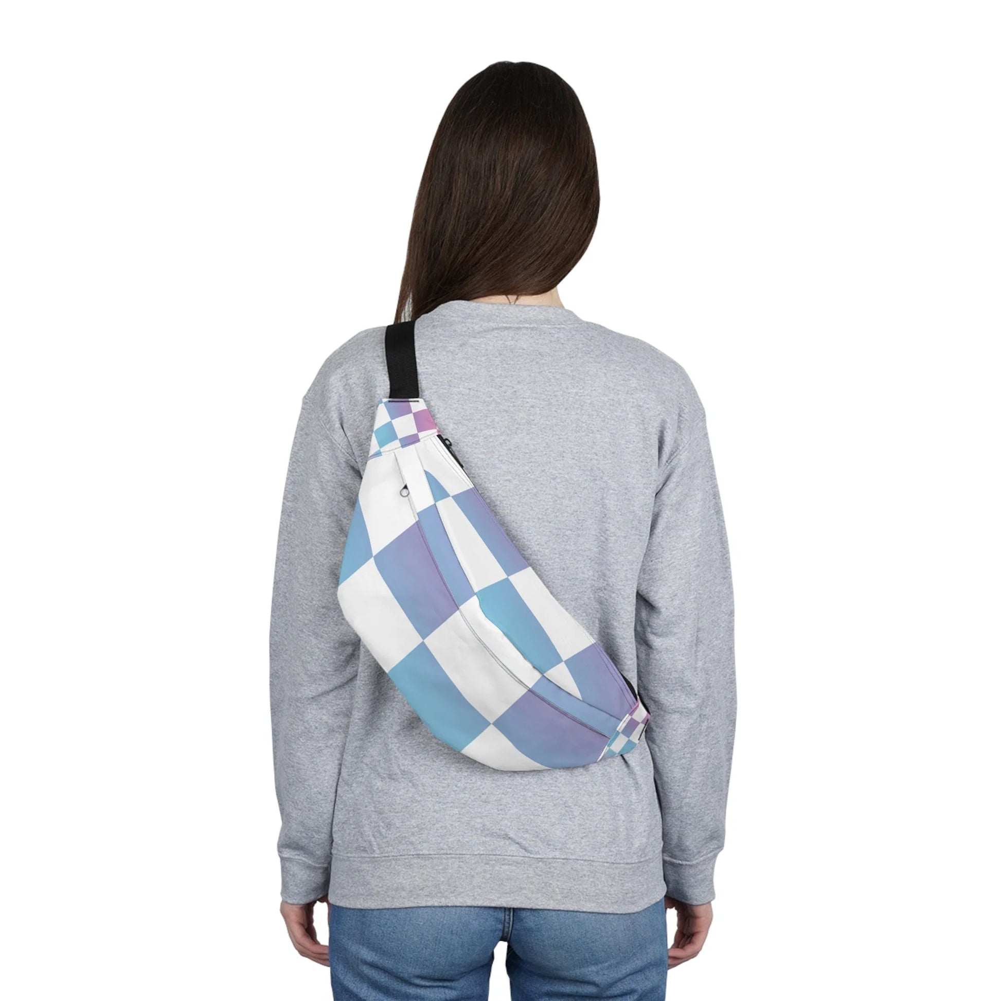 Holographic Checkered Print Fanny Pack, Artsulli - Art is Long, Life is Short, Bags, , , , , , , 