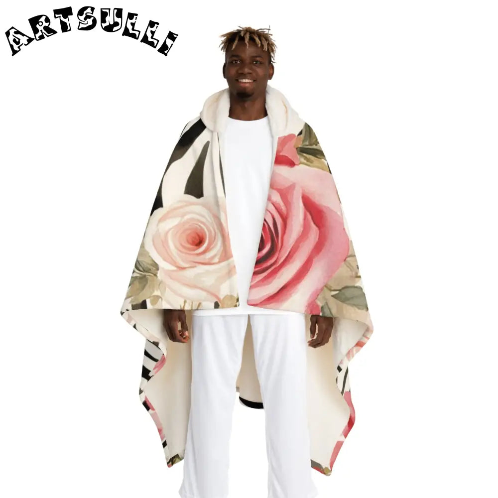 JAKKOUTTHEBXX Pink Rose Stripe Hooded Fleece Blanket 2025
