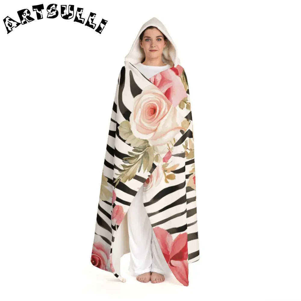 JAKKOUTTHEBXX Pink Rose Stripe Hooded Fleece Blanket 2025