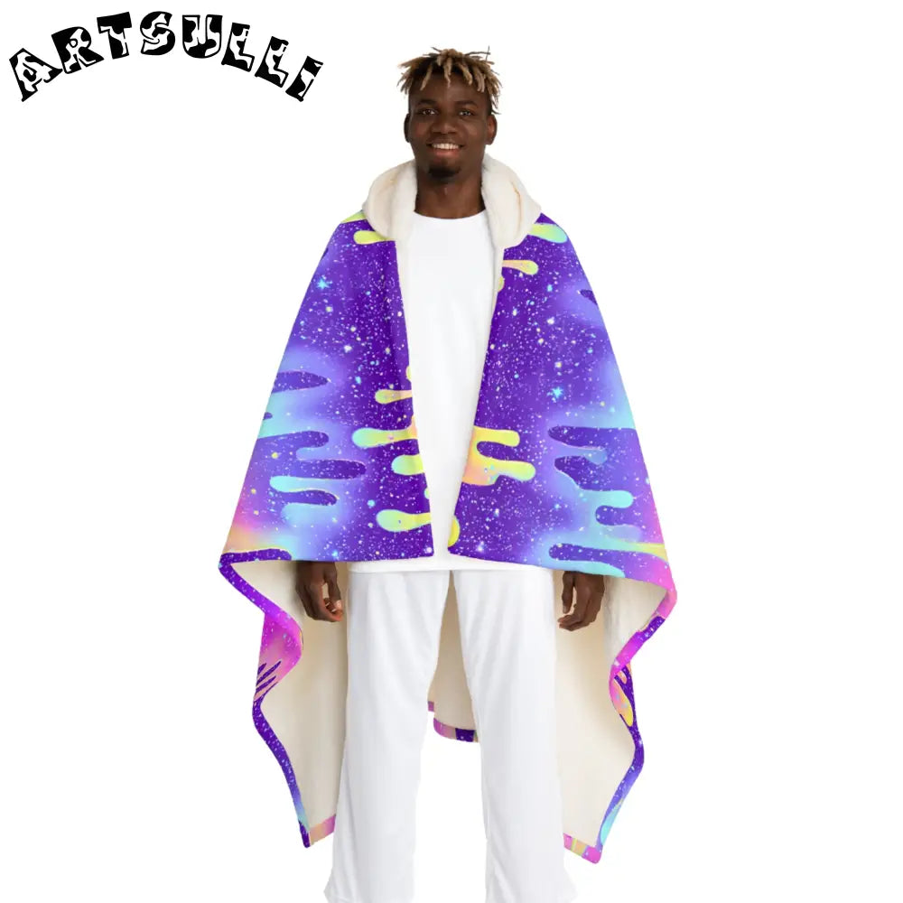JAKKOUTTHEBXX Purple Galaxy Drip Hooded Fleece Blanket 2025