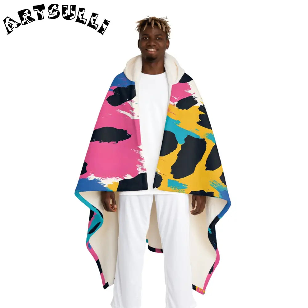 Illustration Printed Hooded Sherpa Fleece Blanket, Artsulli - Art is Long, Life is Short, All Over Prints, Size, One size, Color, Cream, , , 17843833776716097337