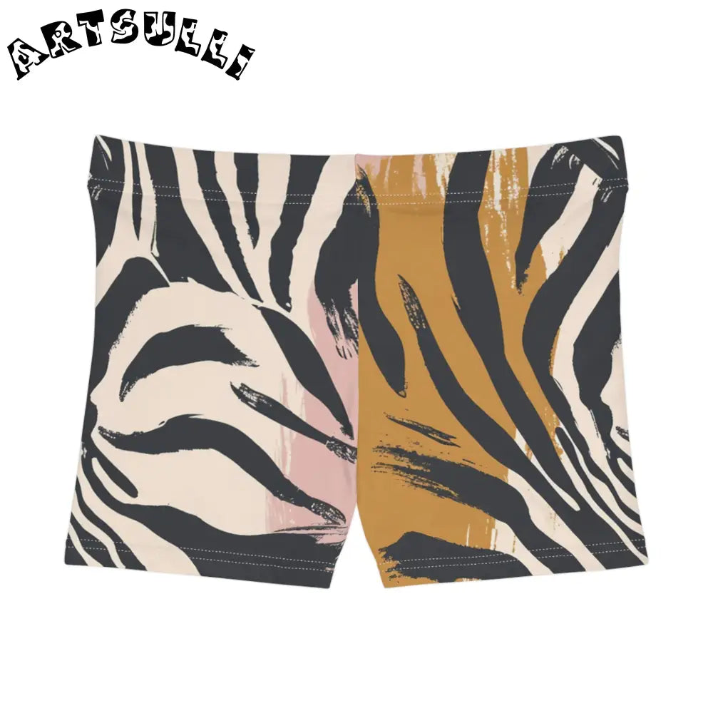 JAKKOUTTHEBXX Illustration Printed Tiger Print Biker Shorts with Abstract Color Blocks 2025