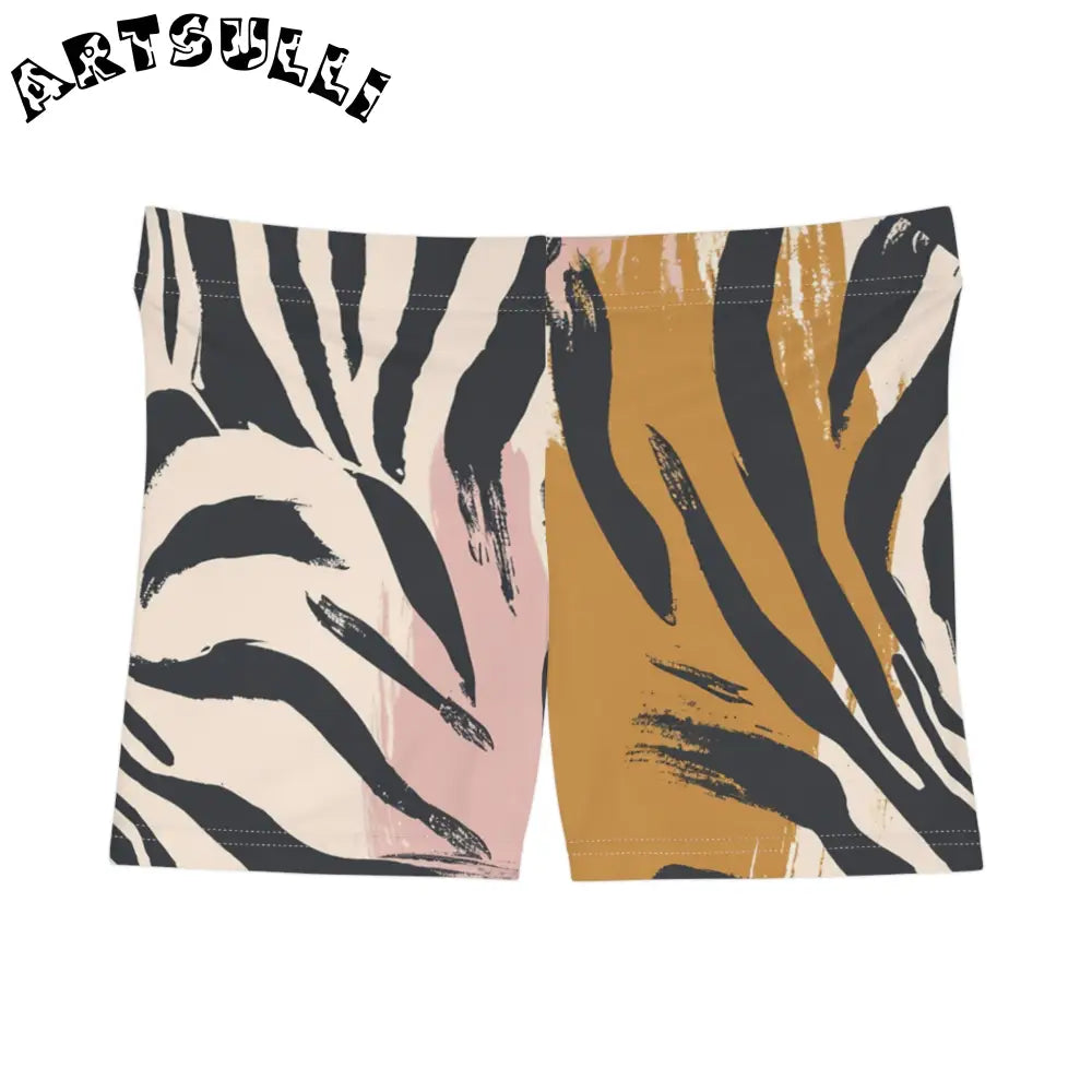Illustration Printed Tiger Print Biker Shorts with Abstract Color Blocks, Artsulli - Art is Long, Life is Short, All Over Prints, Size, XS, Material, Brushed Faux Suede, , , 91396266566210