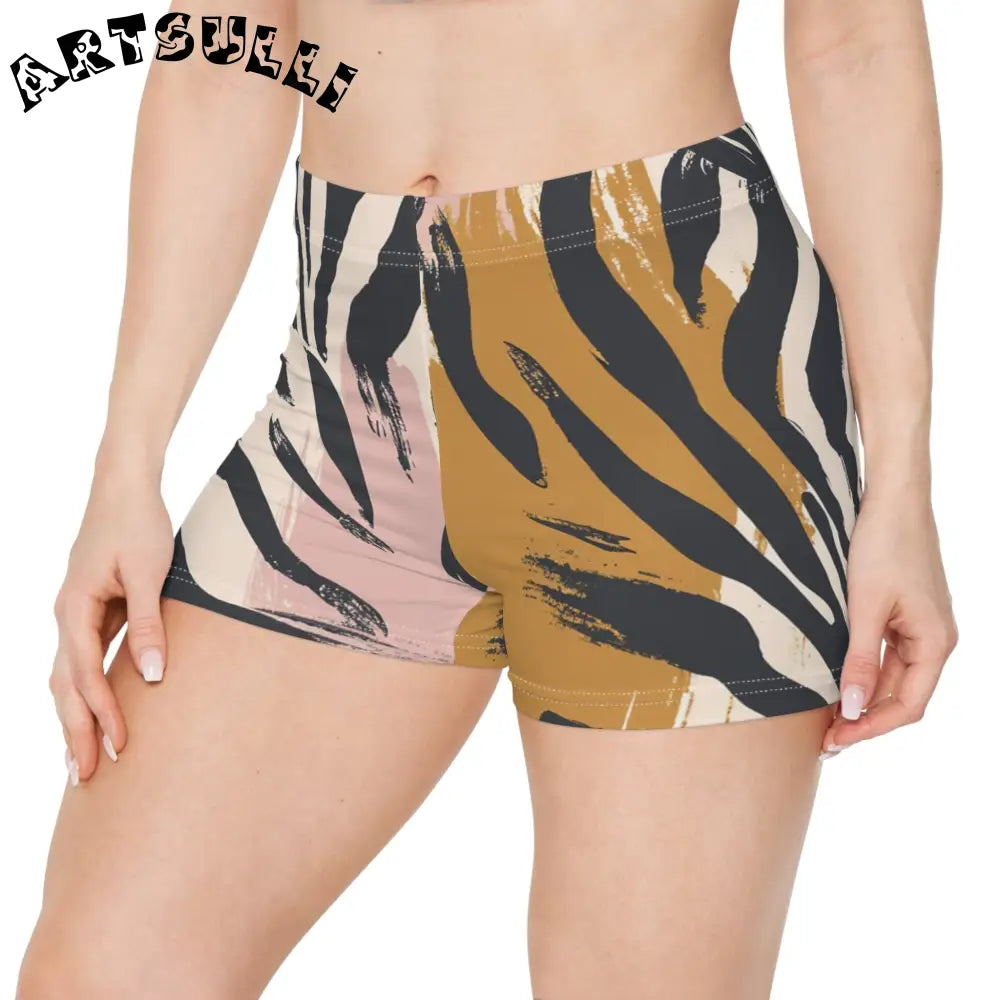 JAKKOUTTHEBXX Illustration Printed Tiger Print Biker Shorts with Abstract Color Blocks 2025