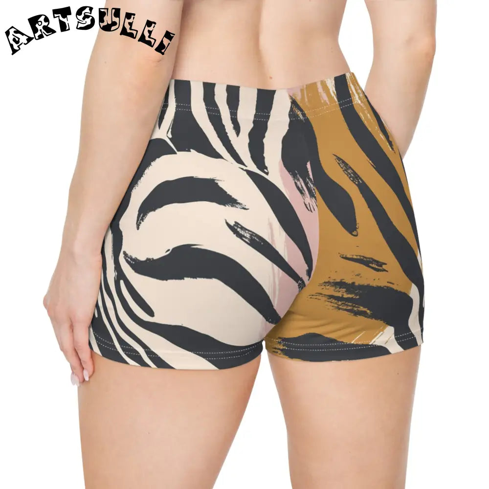 JAKKOUTTHEBXX Illustration Printed Tiger Print Biker Shorts with Abstract Color Blocks 2025