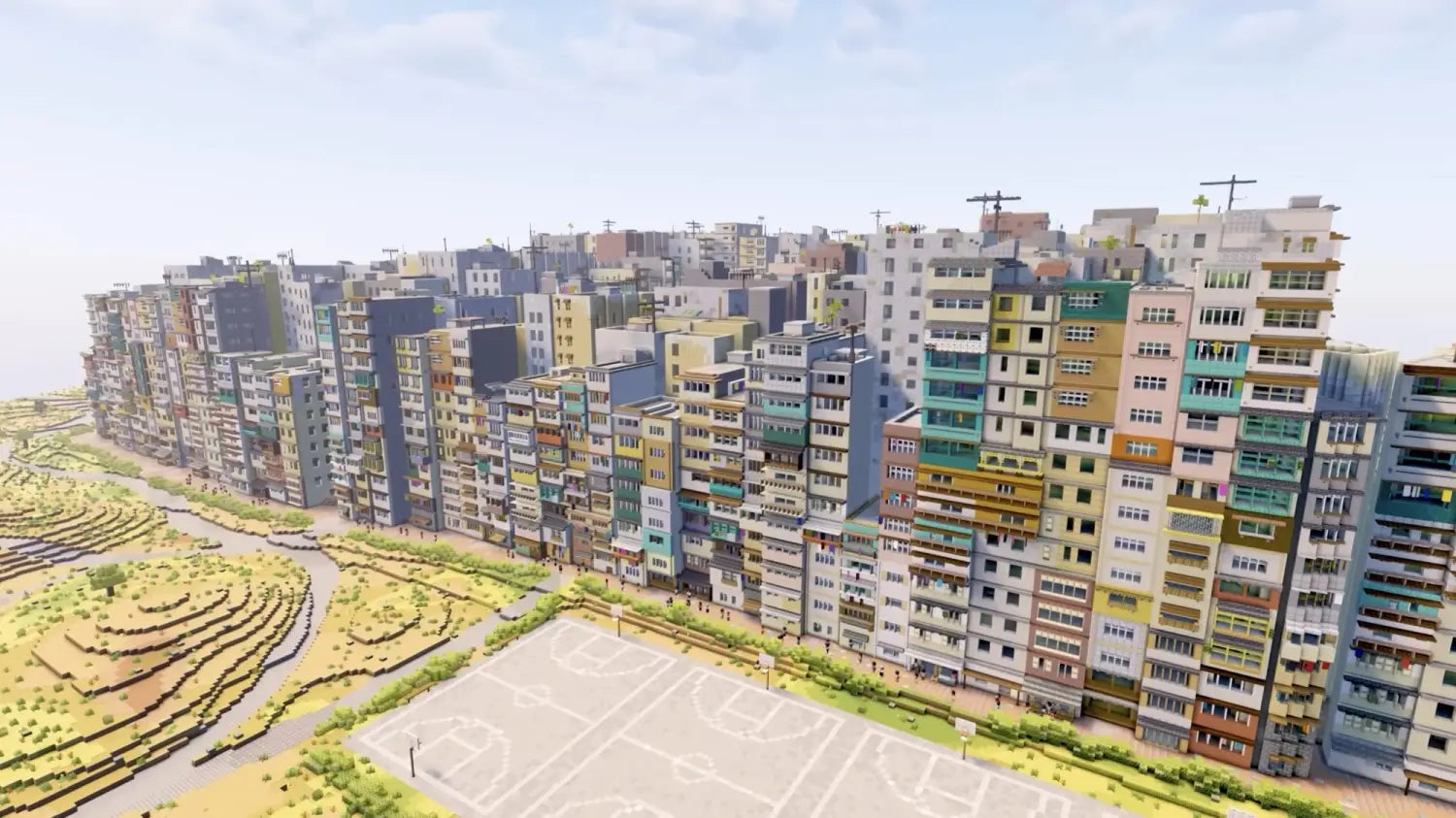 a still from a video by Sluda Builds of a Minecraft version of Kowloon City