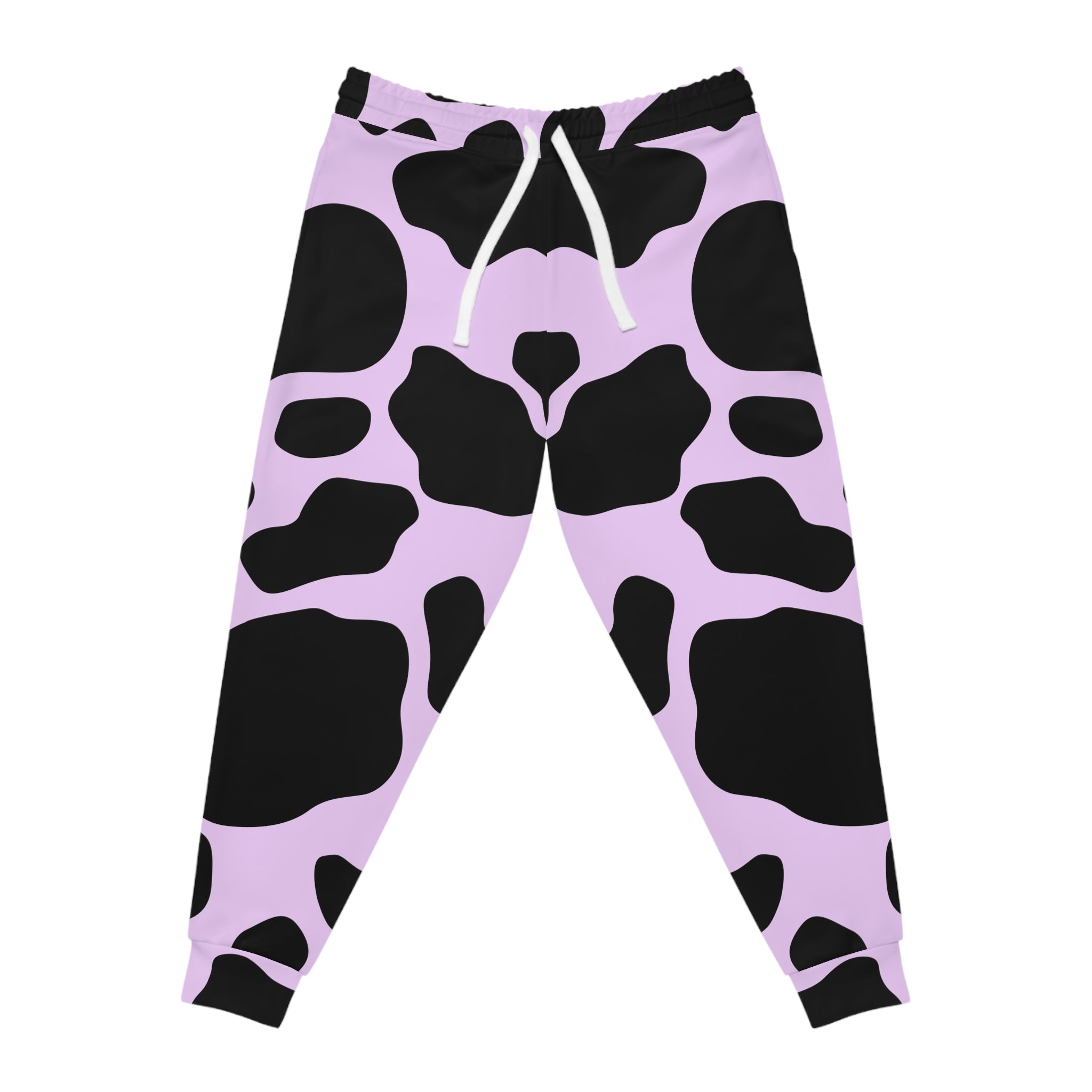 Lavender and Black Cow Print Joggers, Artsulli - Art is Long, Life is Short, All Over Prints, Size, S, Color, Seam thread color automatically matched to design, , , 30398107941476553304
