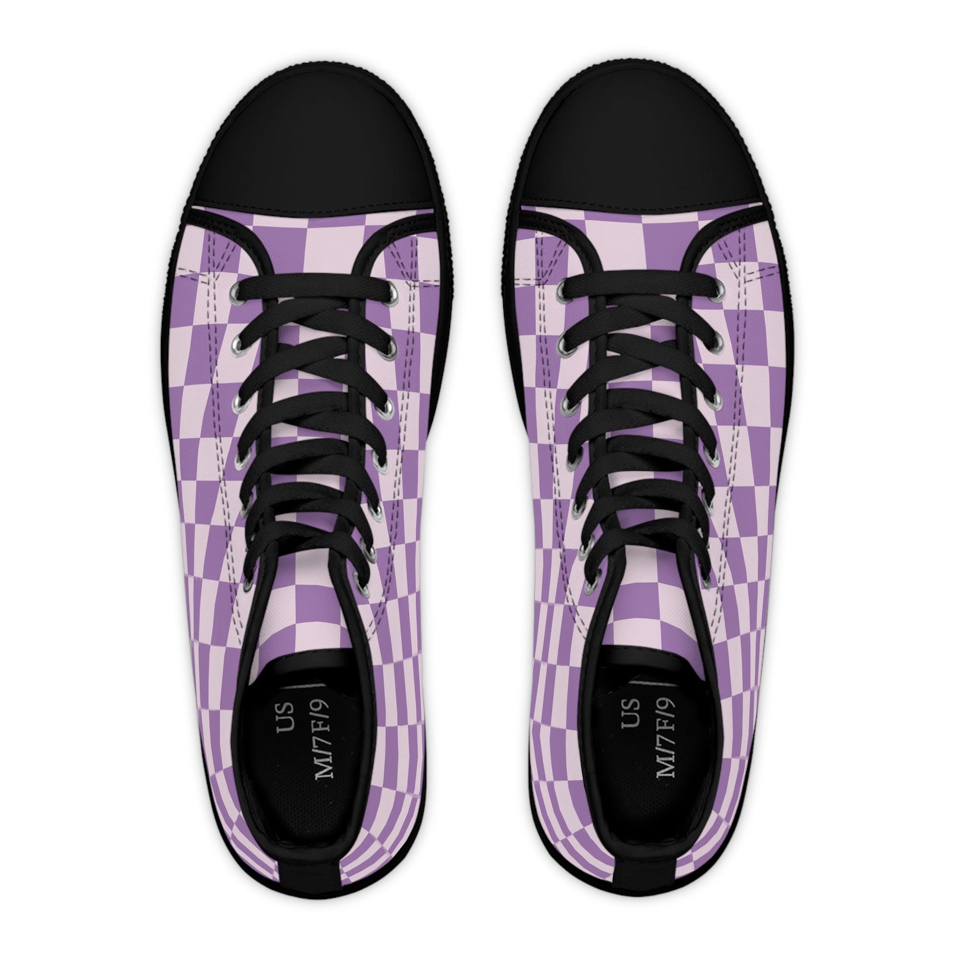 Lavender Checkered High-Top Sneakers, Artsulli - Art is Long, Life is Short, Shoes, , , , , , , 
