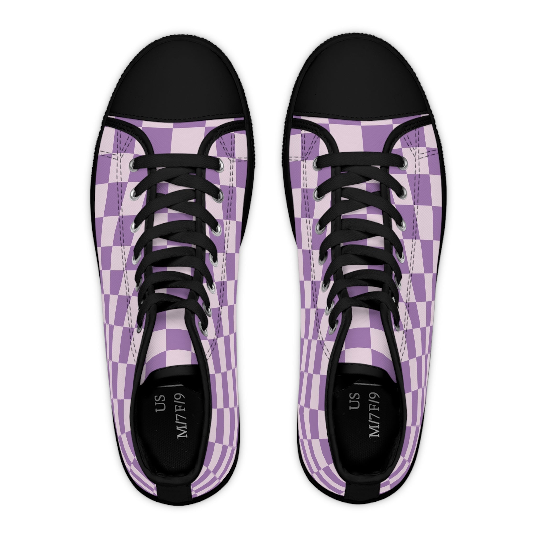 Lavender Checkered High-Top Sneakers, Artsulli - Art is Long, Life is Short, Shoes, , , , , , , 