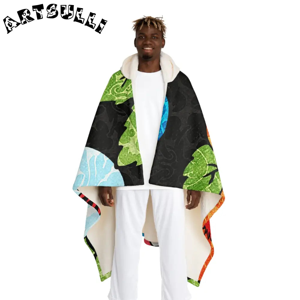 Leaf Pattern Hooded Sherpa Blanket to Deliver Fuzzy Warmth, Artsulli - Art is Long, Life is Short, All Over Prints, Size, One size, Color, Cream, , , 33574232855675598048