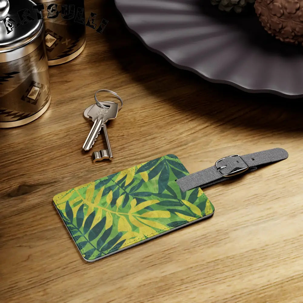 Leaf Pattern Luggage Tag with Gray Canvas Strap, Artsulli - Art is Long, Life is Short, Accessories, , , , , , , 