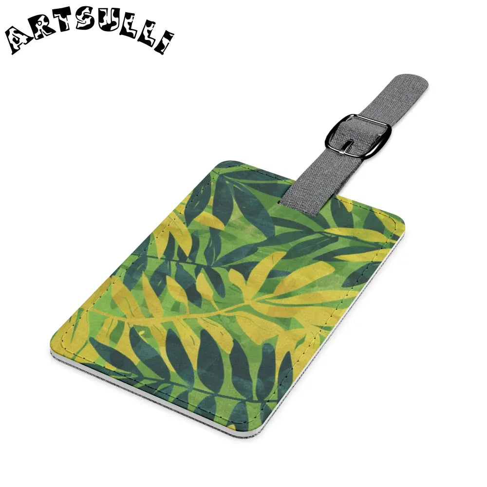 Leaf Pattern Luggage Tag with Gray Canvas Strap, Artsulli - Art is Long, Life is Short, Accessories, , , , , , , 